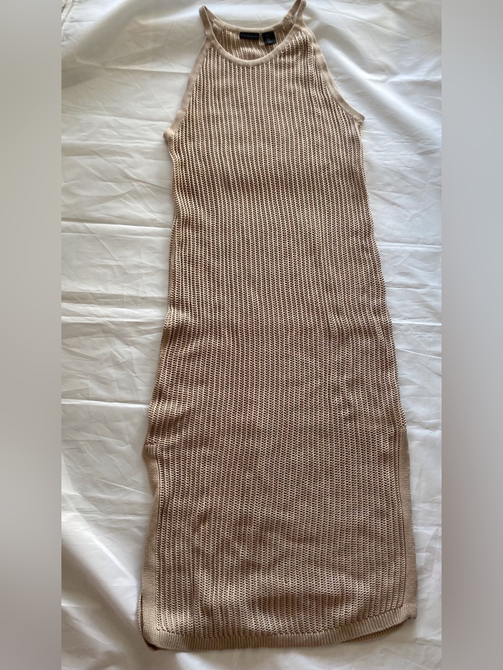 Tahari Crochet Open Knit Bohemian Maxi Swim Cover-Up Dress Tan/Beige Size XL